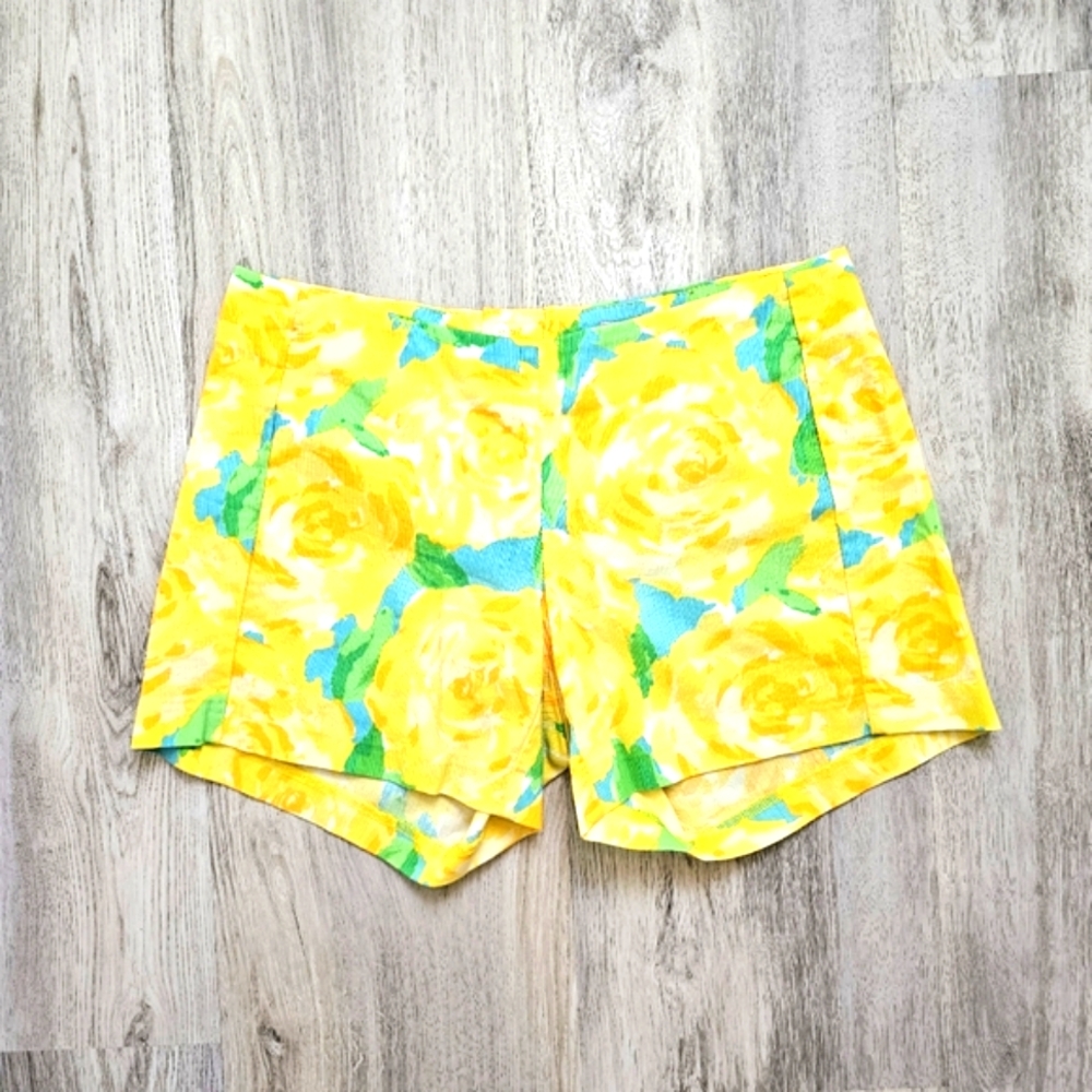 Lilly Pulitzer Yellow Rose Pull On Casual Cotton Shorts Size 2